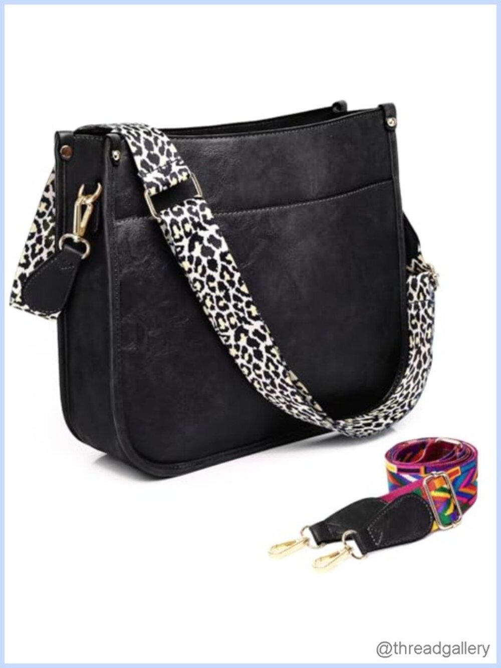 Vegan Leather Crossbody Bag with 2 Adjustable Guitar Straps Shoulder Hobo
